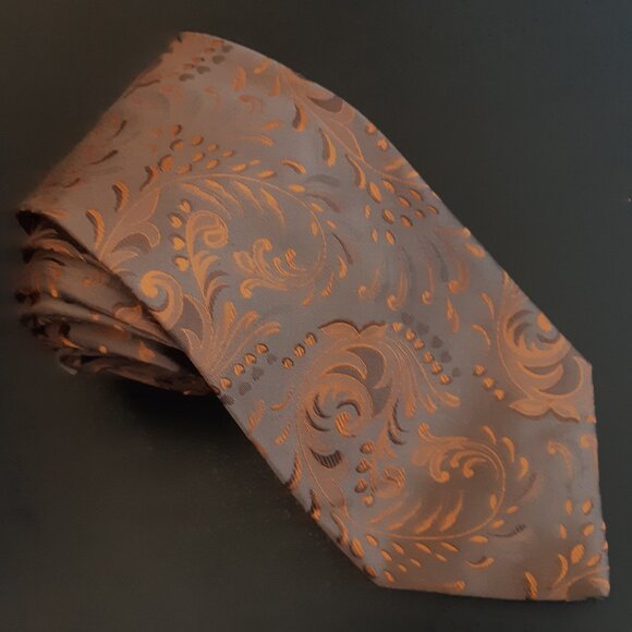 Bellissimo Taupe & Rusty Orange Swirling Abstract Men's Tie ⚡ 3 for $55⚡ - Picture 1 of 10
